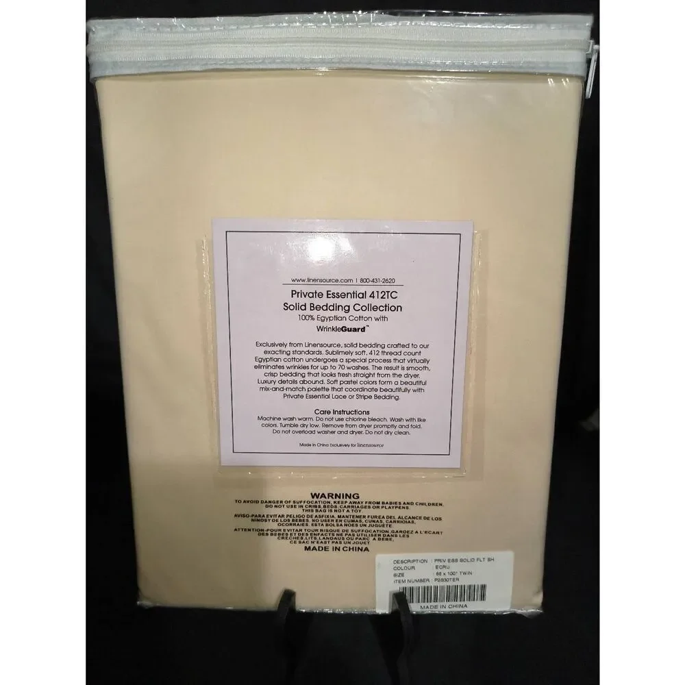Linen Source Private Essential Solid Bedding Collection ECRU Flat Twin Sheet NIP